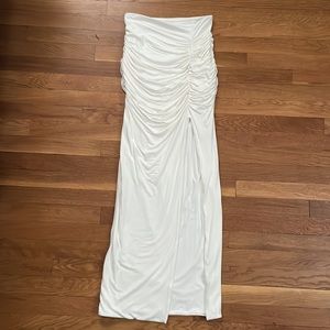 Klassy network ruched white maxi skirt